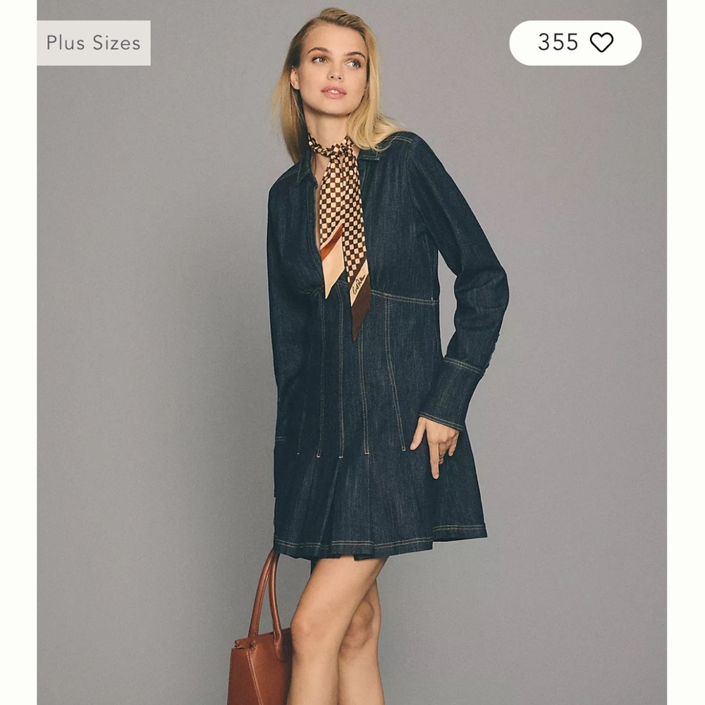 Pilcro Denim Mini Dress Deep V Long Sleeve Dark Wash Size 4 Anthropologie